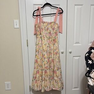 Floral Maxi Dress with Pink Straps